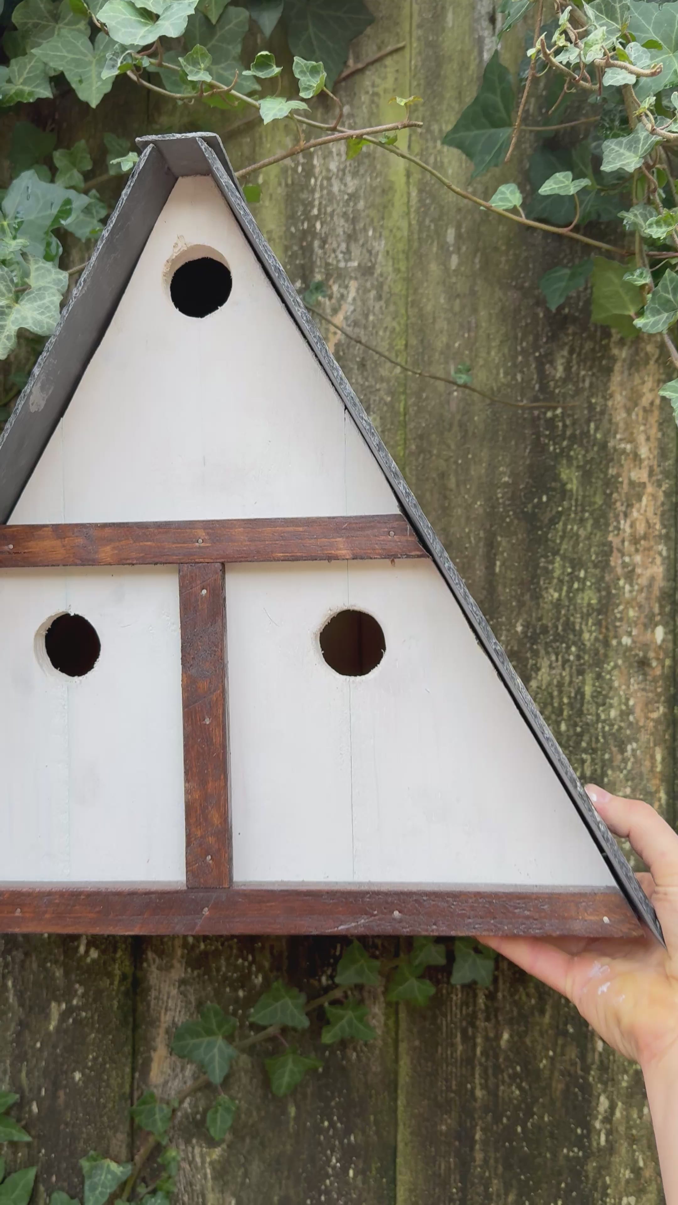 3-chamber sparrow nest box | Handmade slate roof bird house